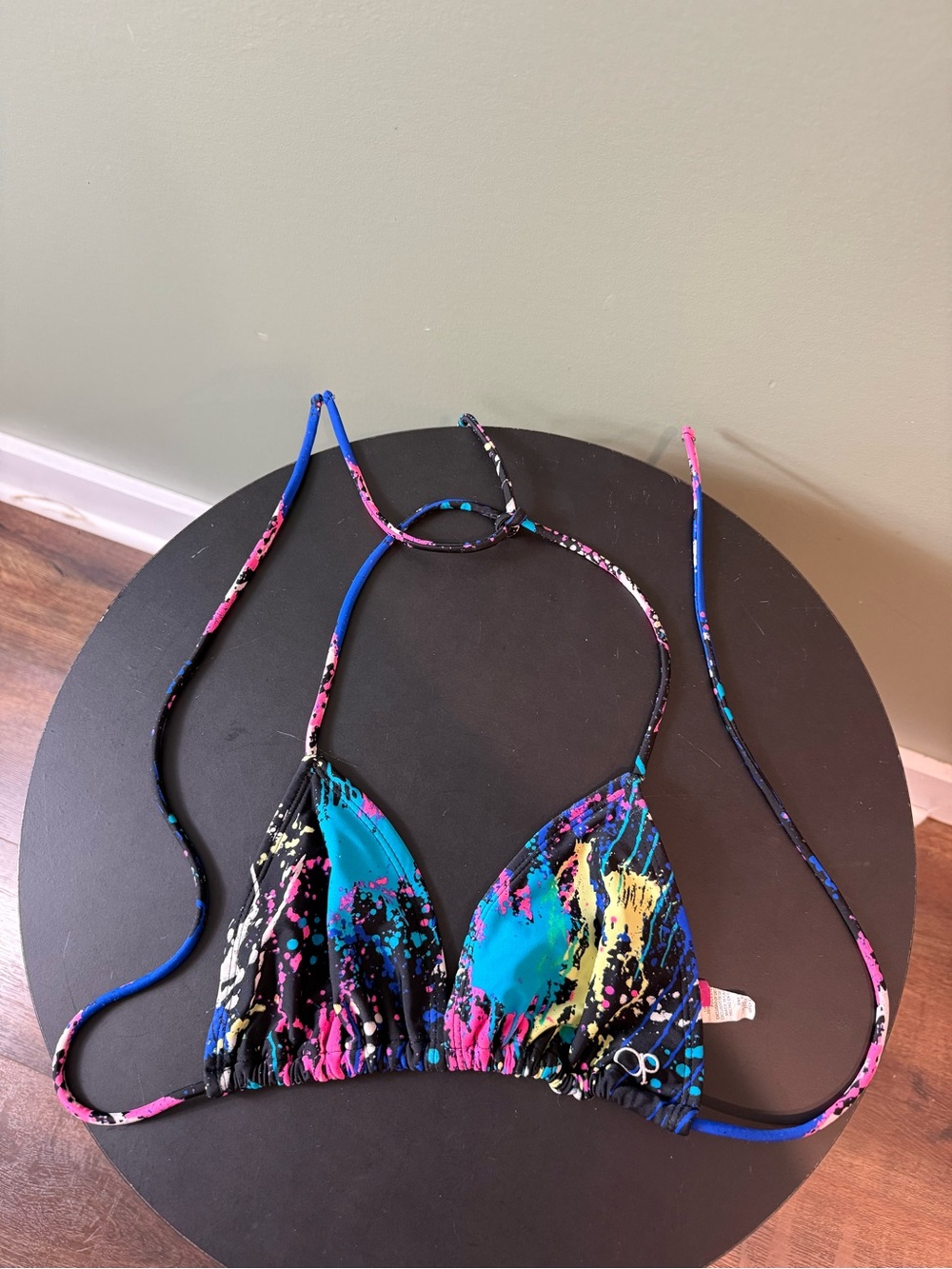 OP Paint-Splatter Triangle Bikini Top in Blue, Pink & Black